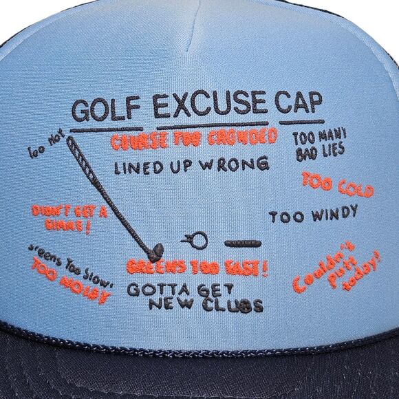 Vintage Golf Excuses Snapback Trucker Hat Blue Mesh Back Cap Two-tone High Crown - Picture 2 of 10